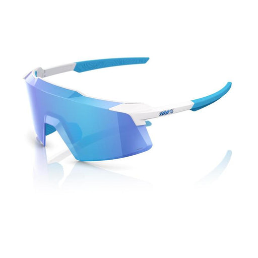 100% Aerocraft Sunglasses, Matte White frame - HiPER Blue Mirror Lens