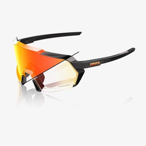 100% Korbin Sunglasses, Gloss Metallic Black frame - Orange Flash Mirror Photochromic Lens