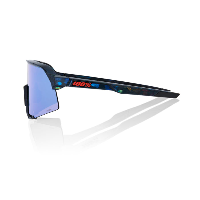 100% S3 Black Holographic Sunglasses, HiPER Blue Multilayer Mirror Lens