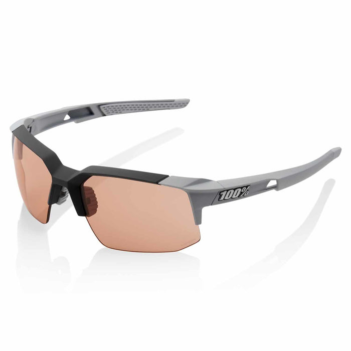 100% Speedcoupe Soft Tact Stone Grey Cycling Sunglasses - HiPER Coral Lens